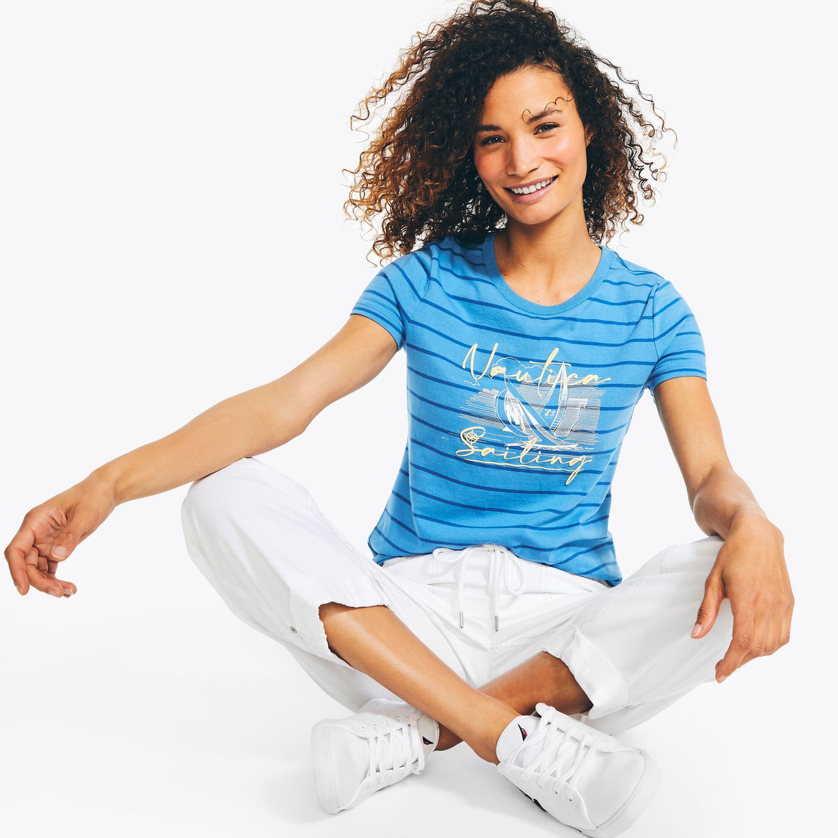 Nautica Women's Sailing Puff Graphic T-Shirt Azure Blue