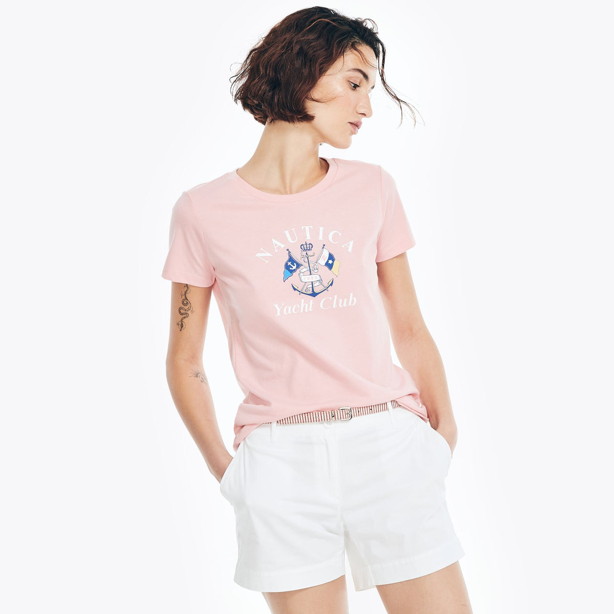 Nautica Women's Sustainably Crafted Yacht Club Graphic T-Shirt Prism Pink