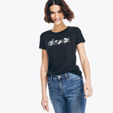 Nautica Women's Sustainably Crafted Floral Foil Logo T-Shirt True Black