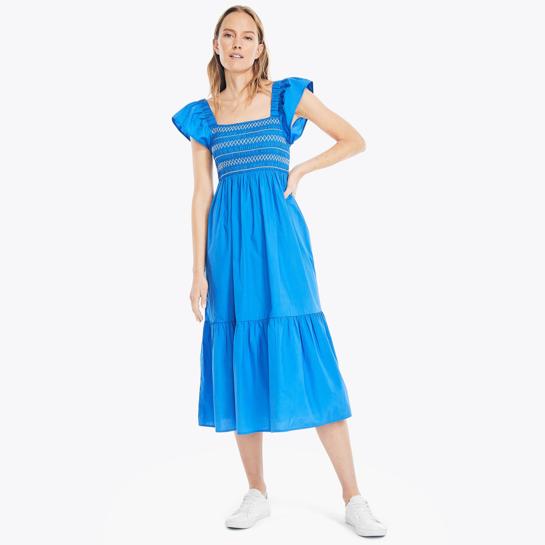Nautica Women's Embroidered Smocked Dress Star Sapphire