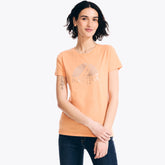 Nautica Women's Sustainably Crafted Foil Logo Graphic T-Shirt Fire Orange