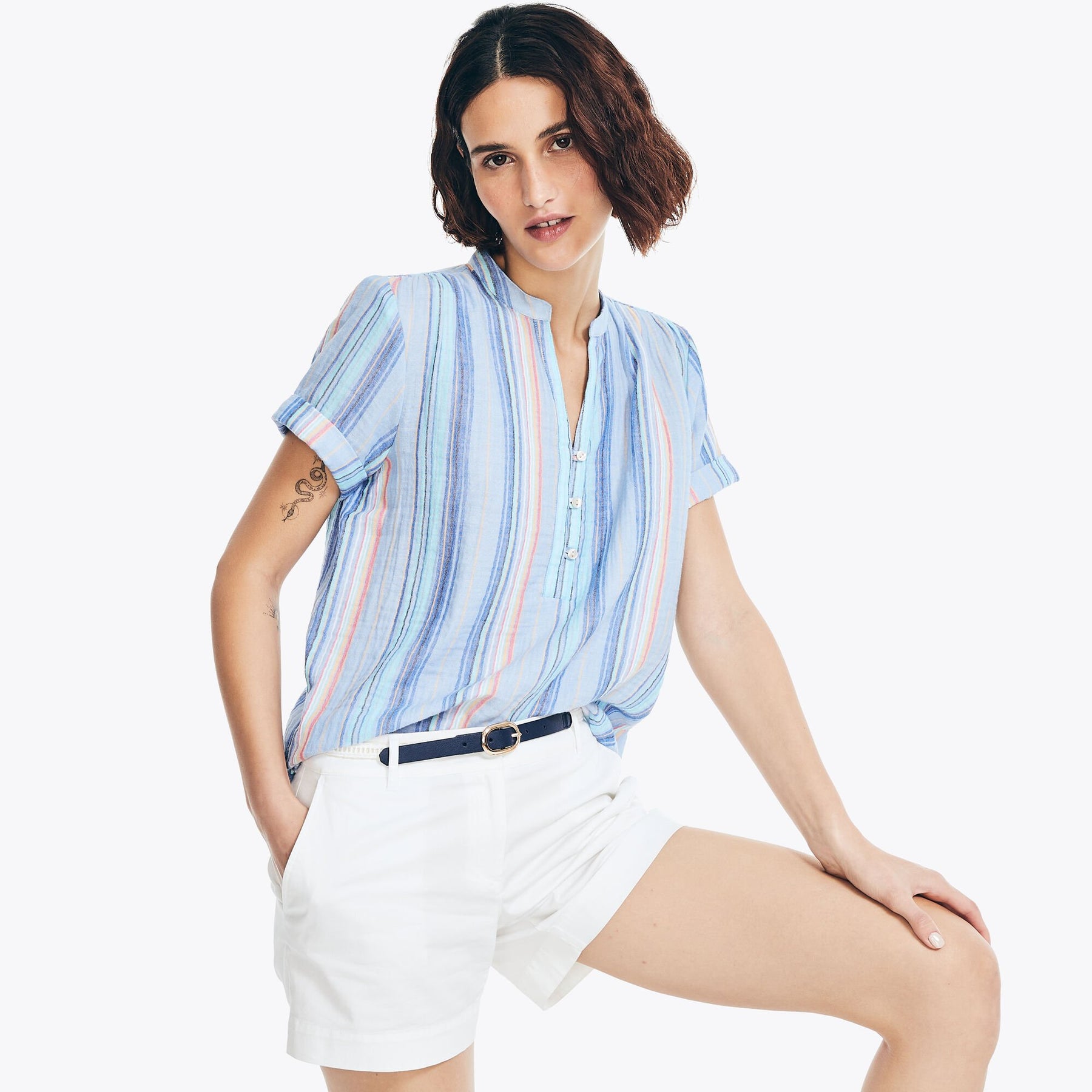 Nautica Women's Striped Pullover Shirt Aquabreeze