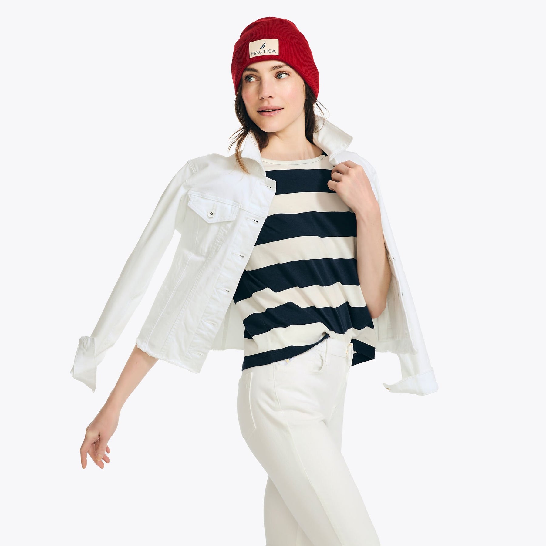 Nautica Women's Rugby Striped Top Marshmallow