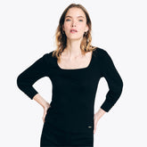 Nautica Women's Quarter-Sleeve Square-Neck Top True Black