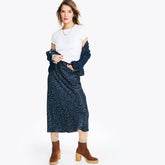 Nautica Women's Printed Satin Slip Skirt Stellar Blue Heather