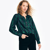 Nautica Women's Split-Neck Plaid Top True Black