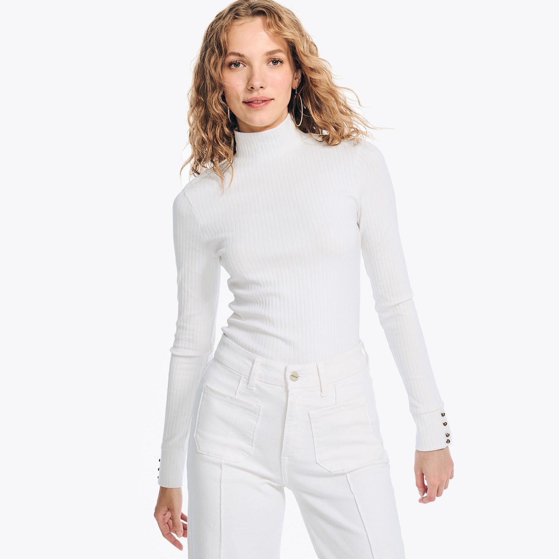 Nautica Women's Ribbed Mock-Neck Top Bright White