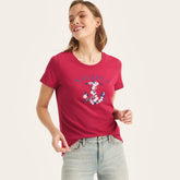 Nautica Women's Sustainably Crafted Floral Anchor Graphic T-Shirt Deep Fuschia