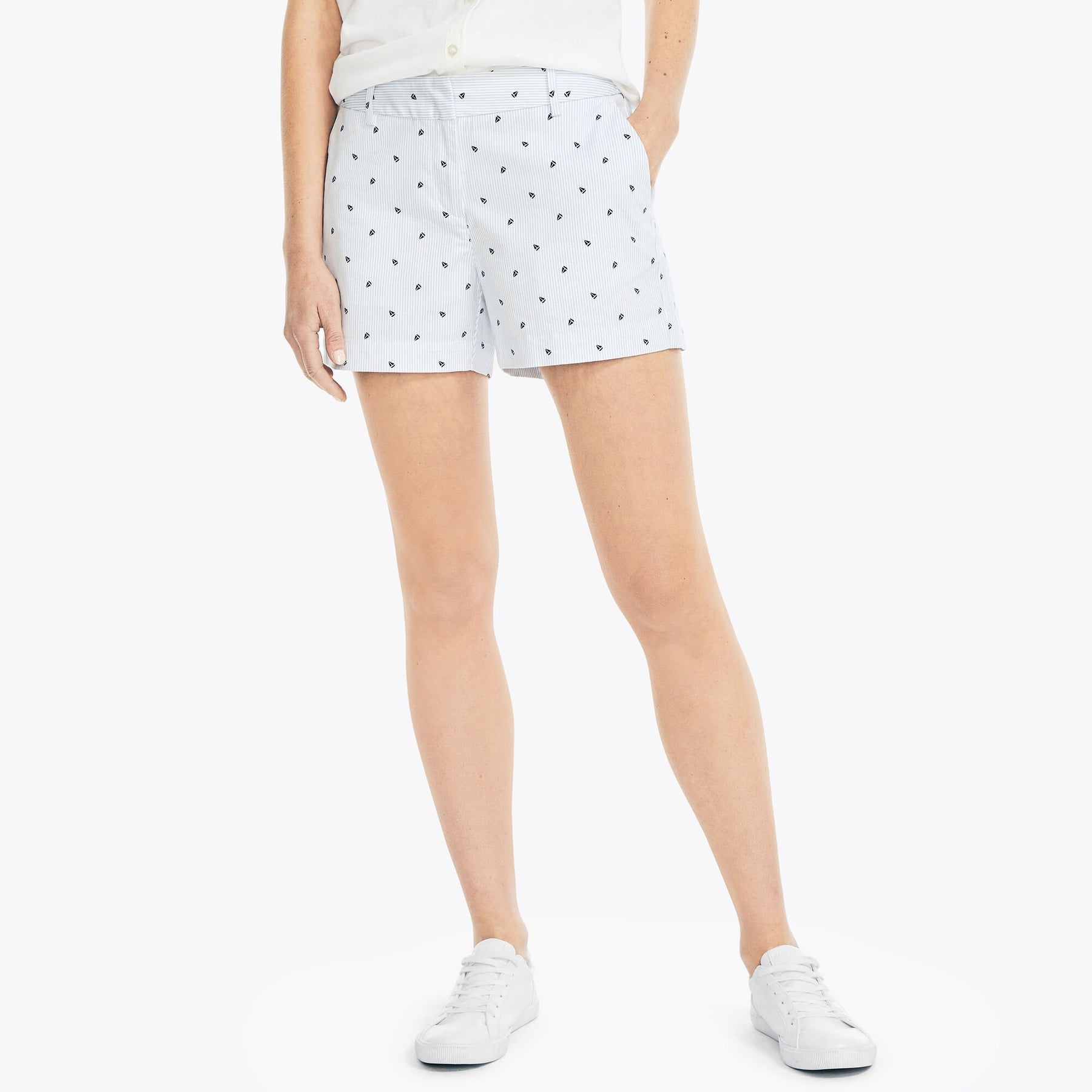 Nautica Women's 4" Printed Stretch-Twill Short Bright White