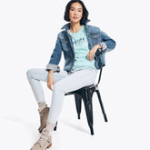 Nautica Women's Glitter Logo Graphic T-Shirt Light Tide Water Wash