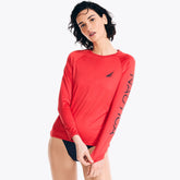 Nautica Women's Solid Rash Guard Tomales Red