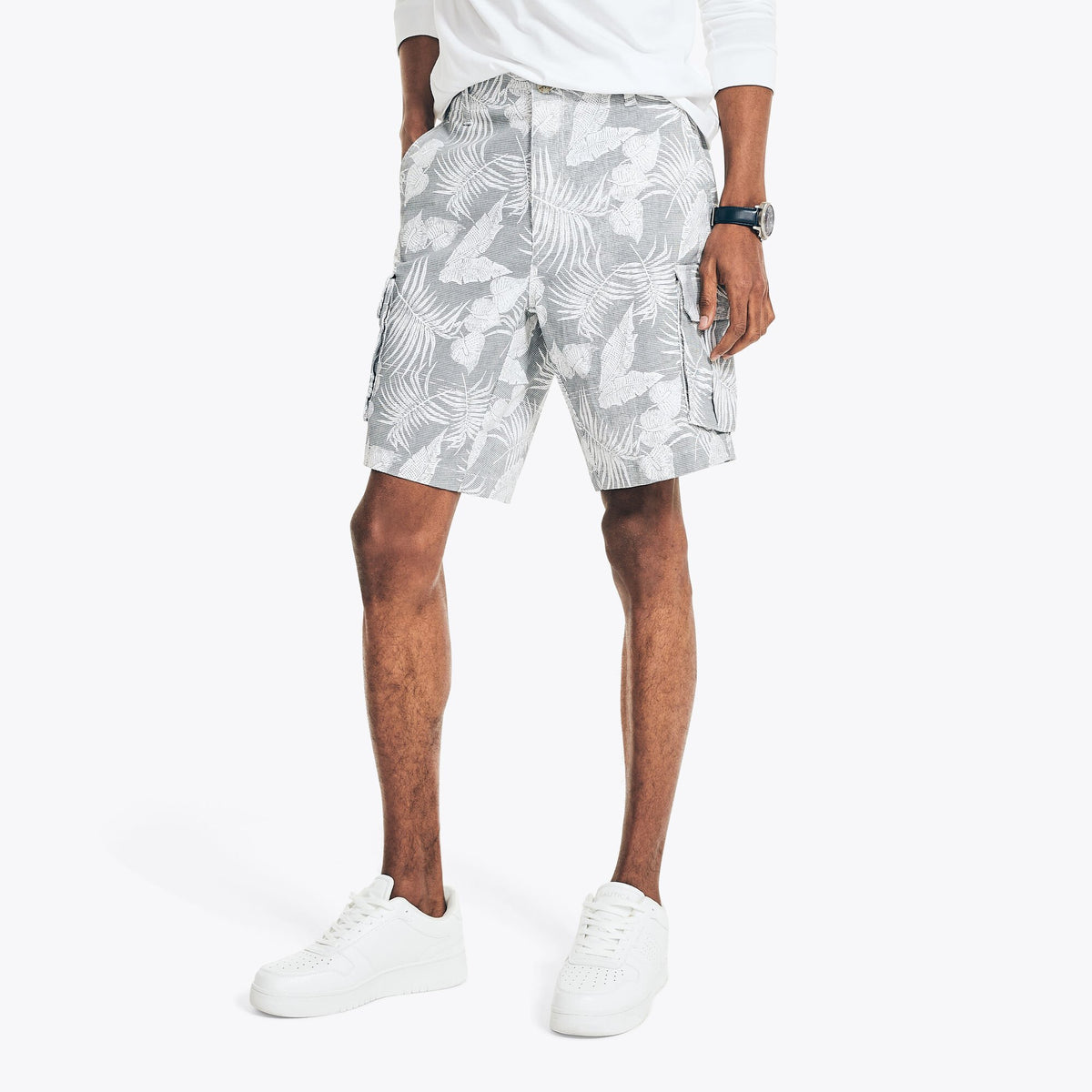 Nautica Men's 8.5" Printed Cargo Short Stellar Blue Heather