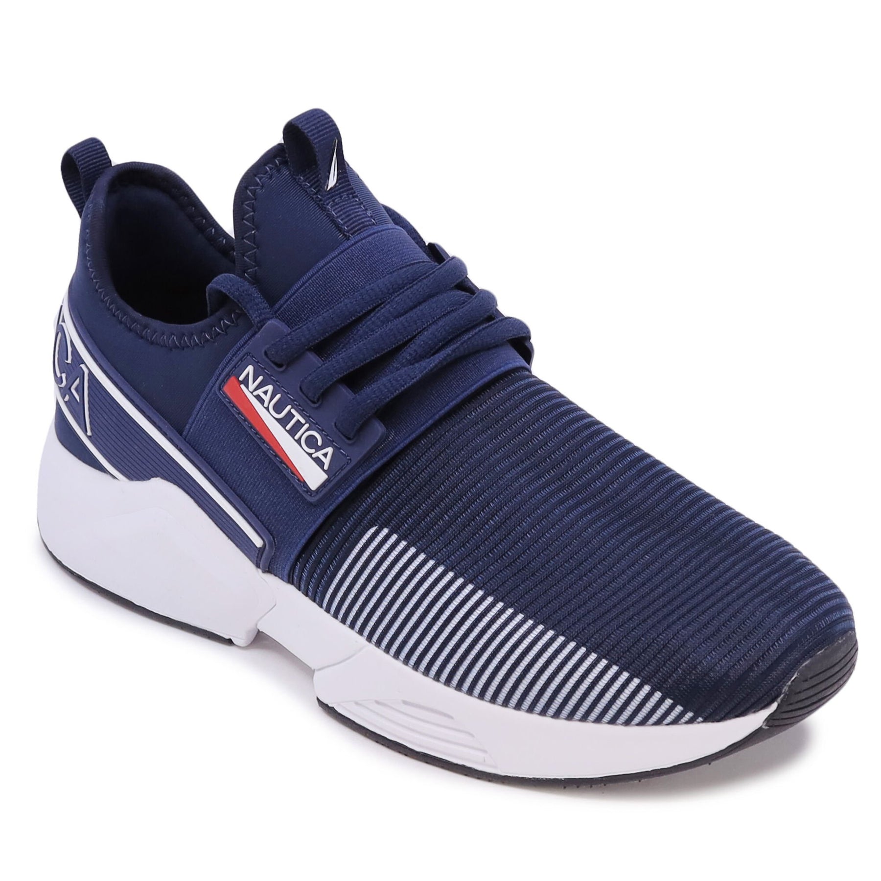 Nautica Men's Embossed Striped Logo Mesh Sneaker Navy