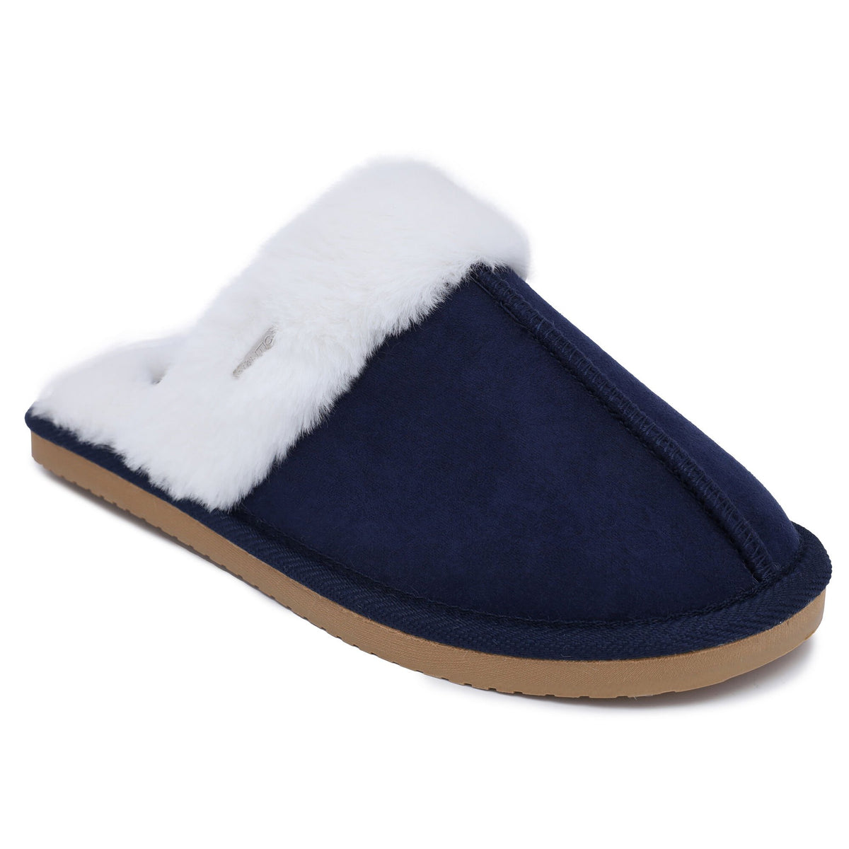 Nautica Women's Microsuede Faux-Fur Trimmed Slipper Navy