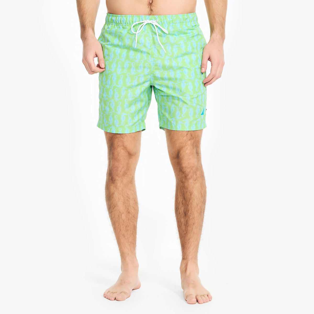 Nautica Men's Big & Tall Sustainably Crafted 8" Seahorse Print Swim Lime Surf