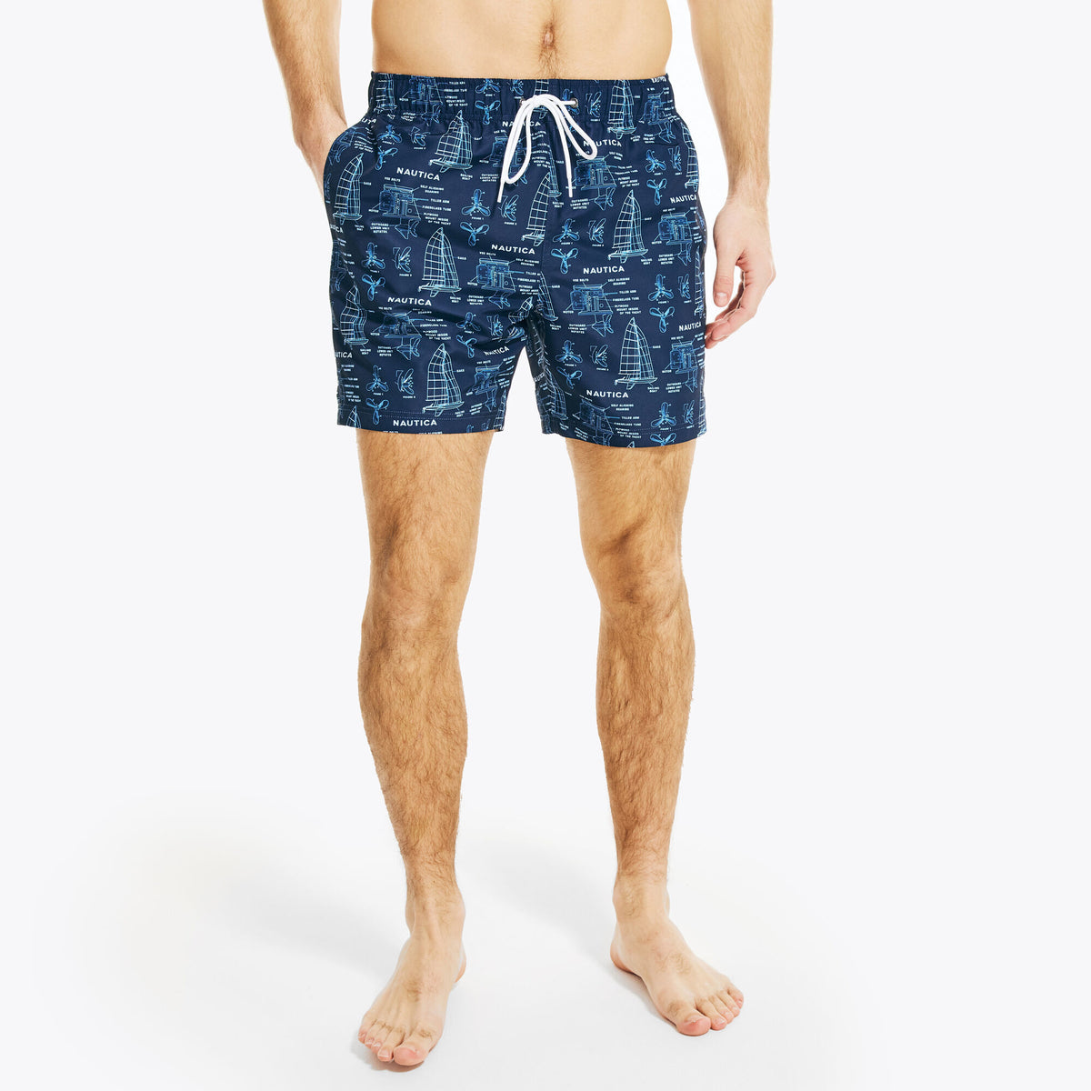 Nautica Men's 8" Big & Tall Sustainably Crafted Boat Print Swim Navy