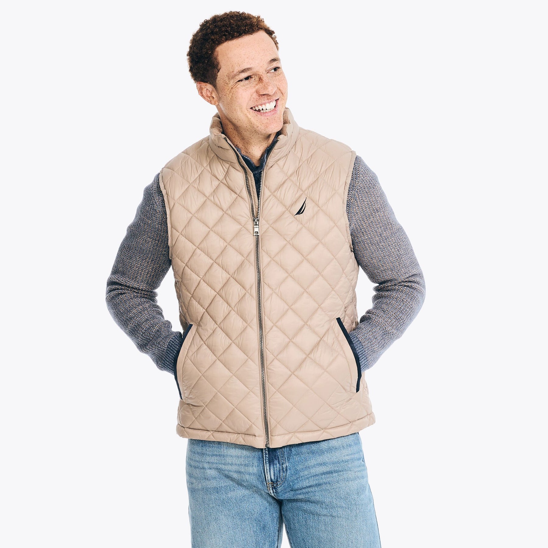 Nautica Men's Diamond Quilted Vest Raw Umber