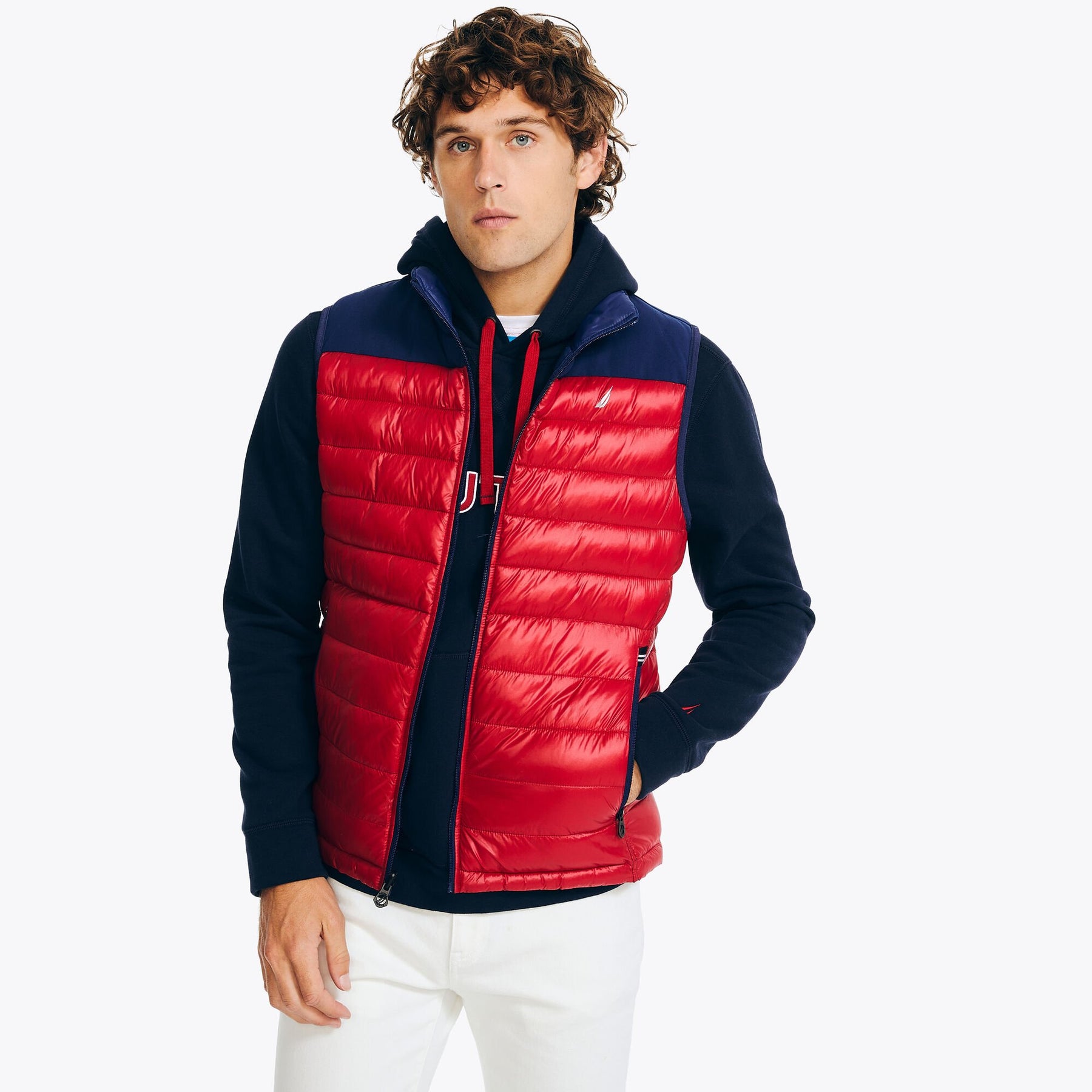 Nautica Men's Sustainably Crafted Reversible Mixed Media Quilted Vest Nautica Red