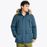 Nautica Men's Sustainably Crafted Faux Fur Hooded Parka Lapis Blue