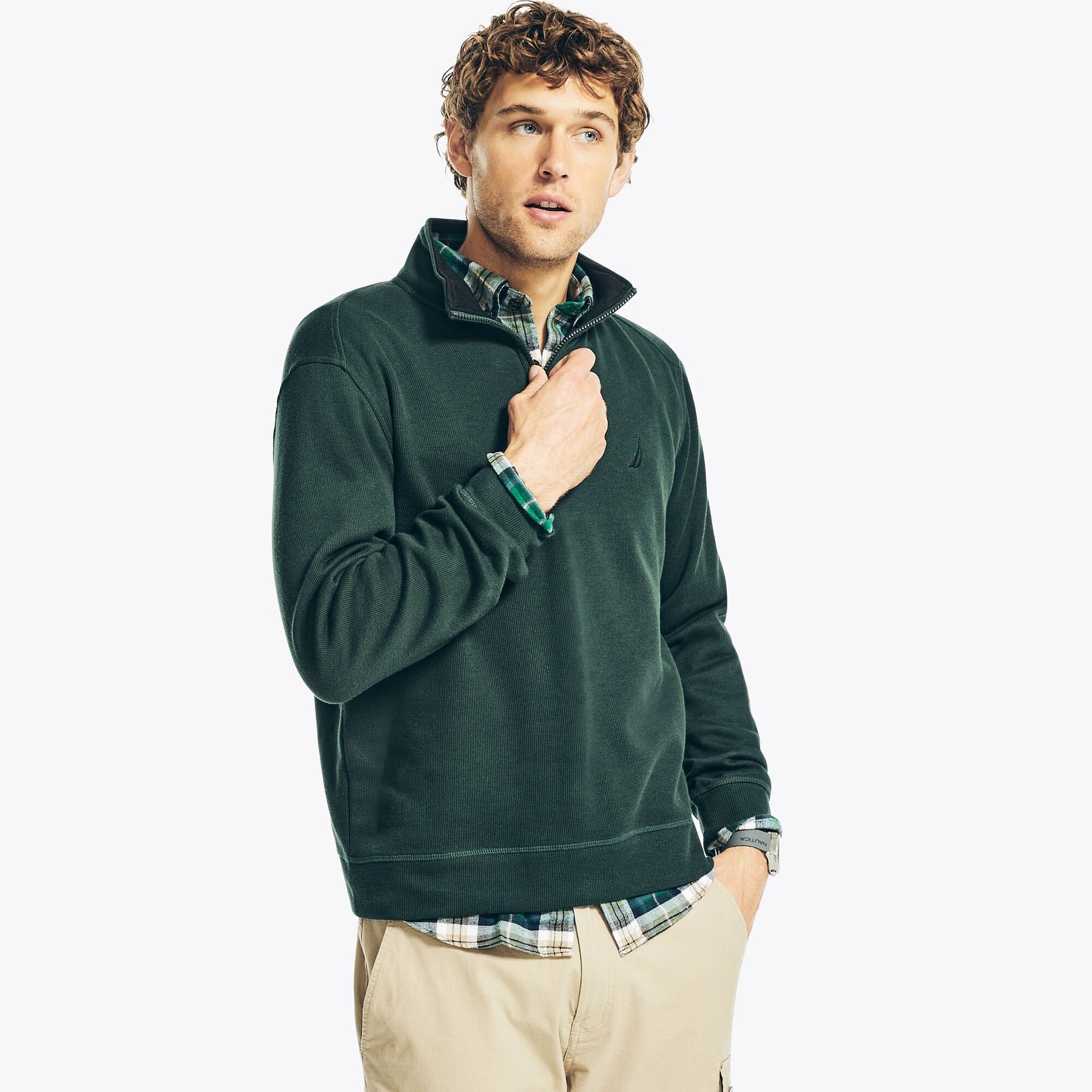 Nautica Men's Quarter-Zip Sweatshirt Kelp Seas