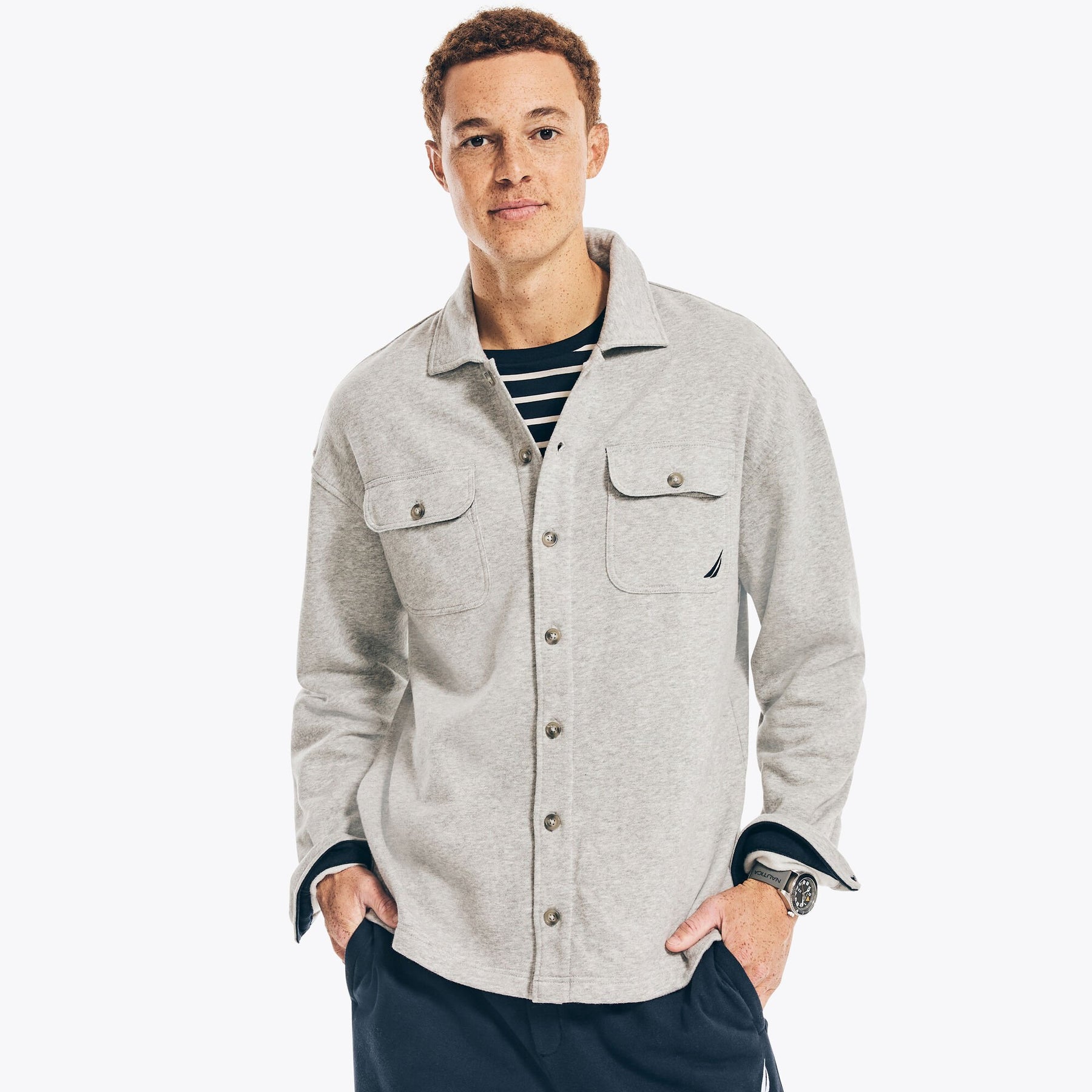 Nautica Men's Fleece Button-Down Shirt Grey Heather