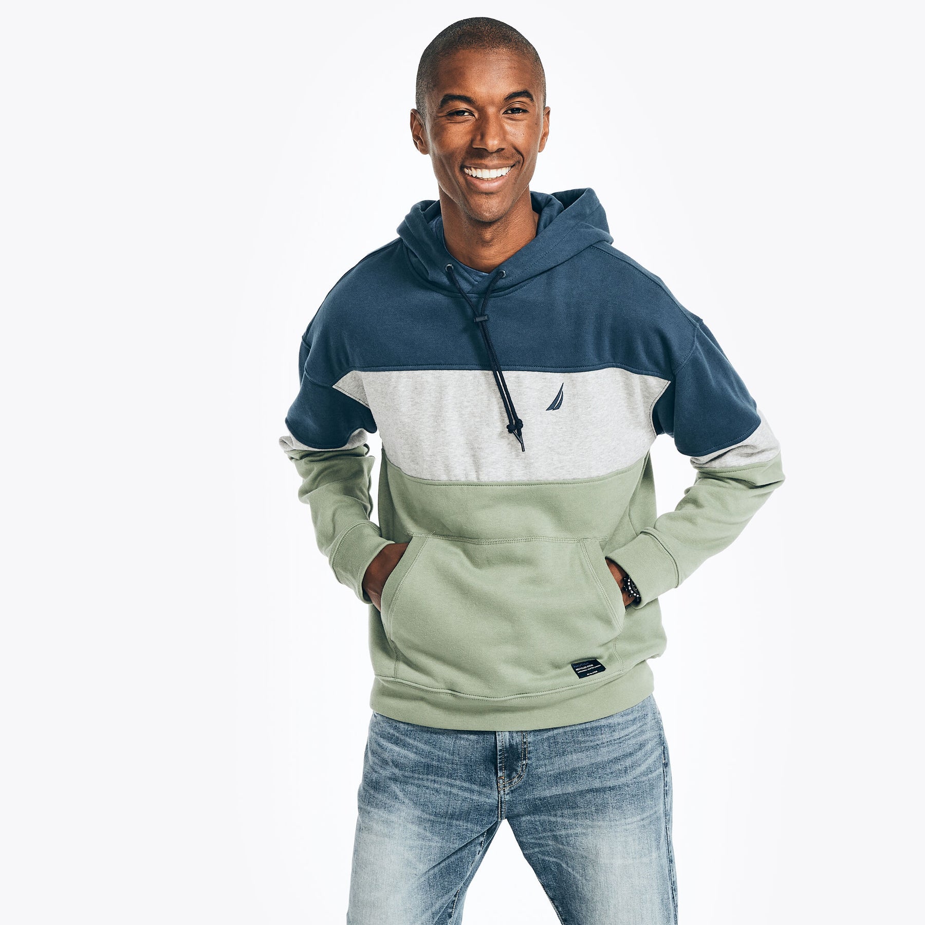 Nautica Men's Sustainably Crafted Colorblock Hoodie Lapis Blue