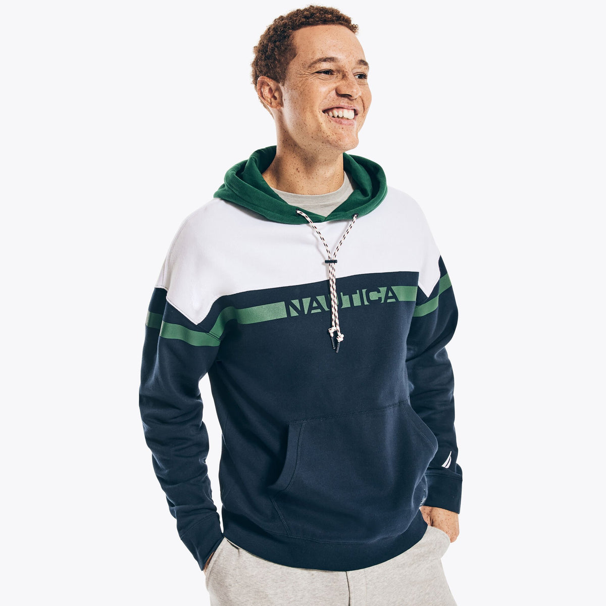 Nautica Men's Sustainably Crafted Logo Fleece Hoodie Navy