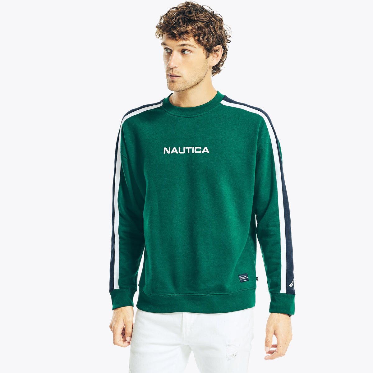 Nautica Men's Sustainably Crafted Logo Crewneck T-Shirt Cosmic Fern