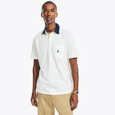 Nautica Men's Relaxed Fit Logo Pocket Polo Sail Cream