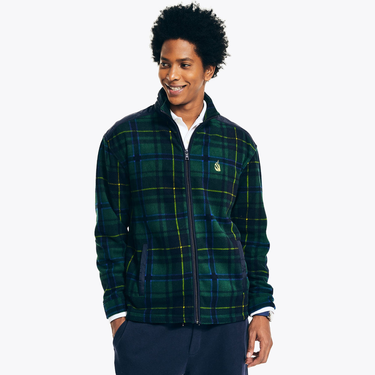 Nautica Men's Sustainably Crafted Plaid Full-Zip Jacket Cosmic Fern