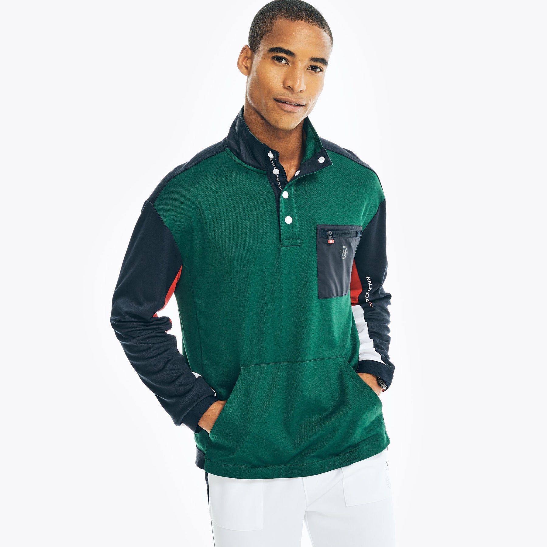 Nautica Men's Competition Sustainably Crafted Mock-Neck Sweatshirt Cosmic Fern