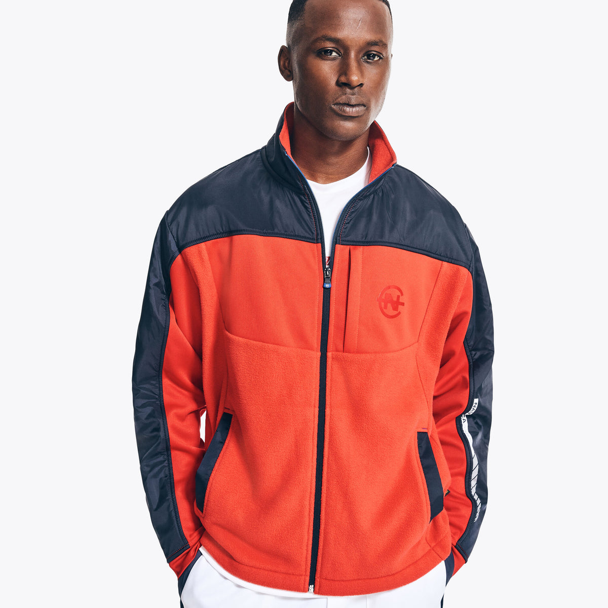 Nautica Men's Competition Sustainably Crafted Mixed Media Full-Zip Jacket Tomales Red