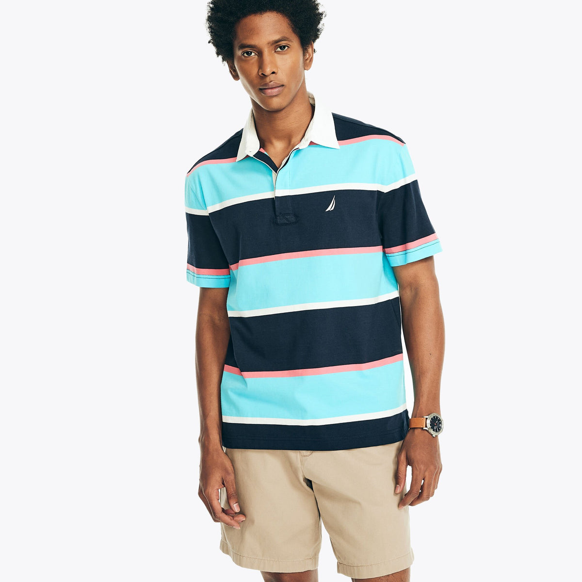 Nautica Men's Classic Fit Rugby Striped Polo Navy