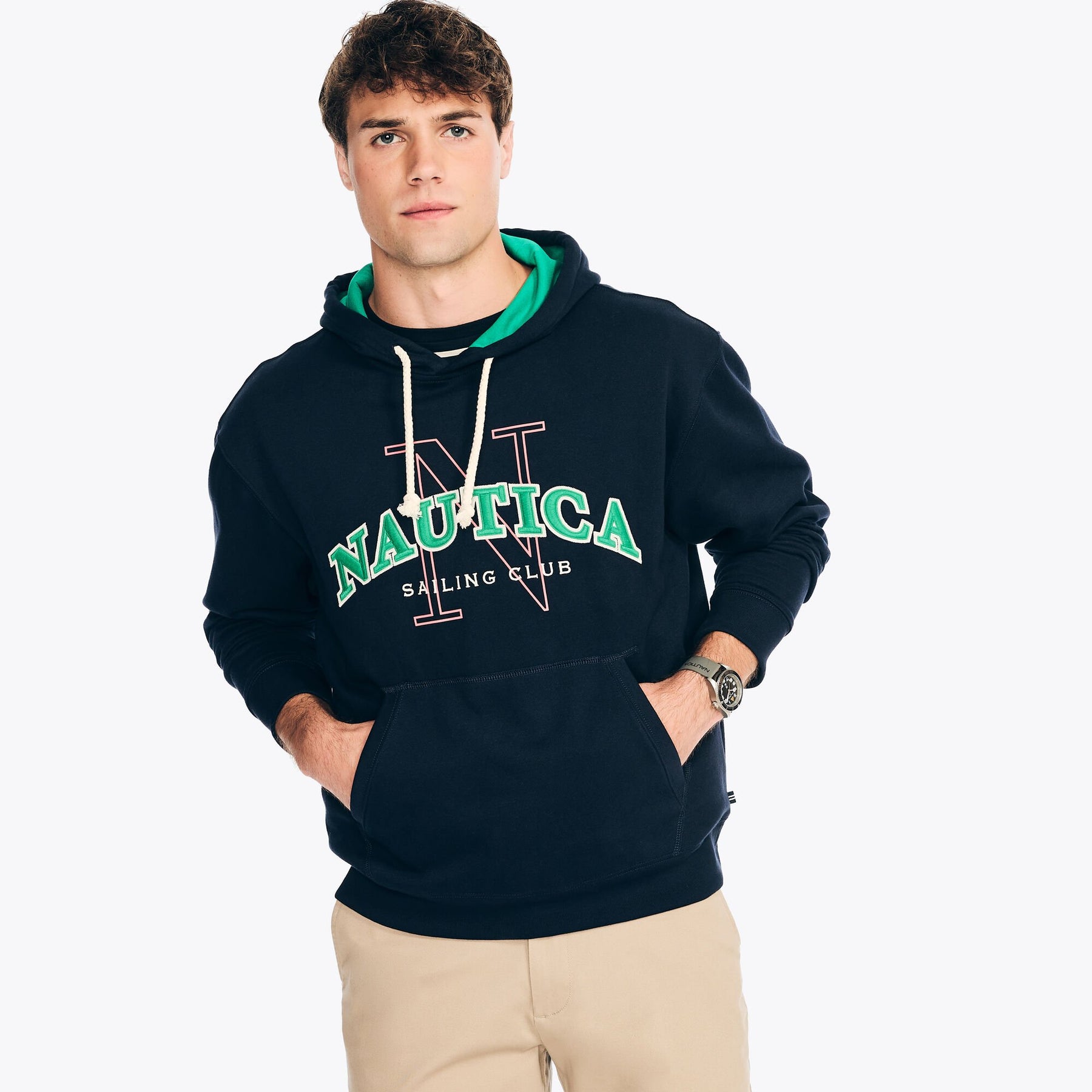 Nautica Men's Sustainably Crafted Logo Hoodie Navy