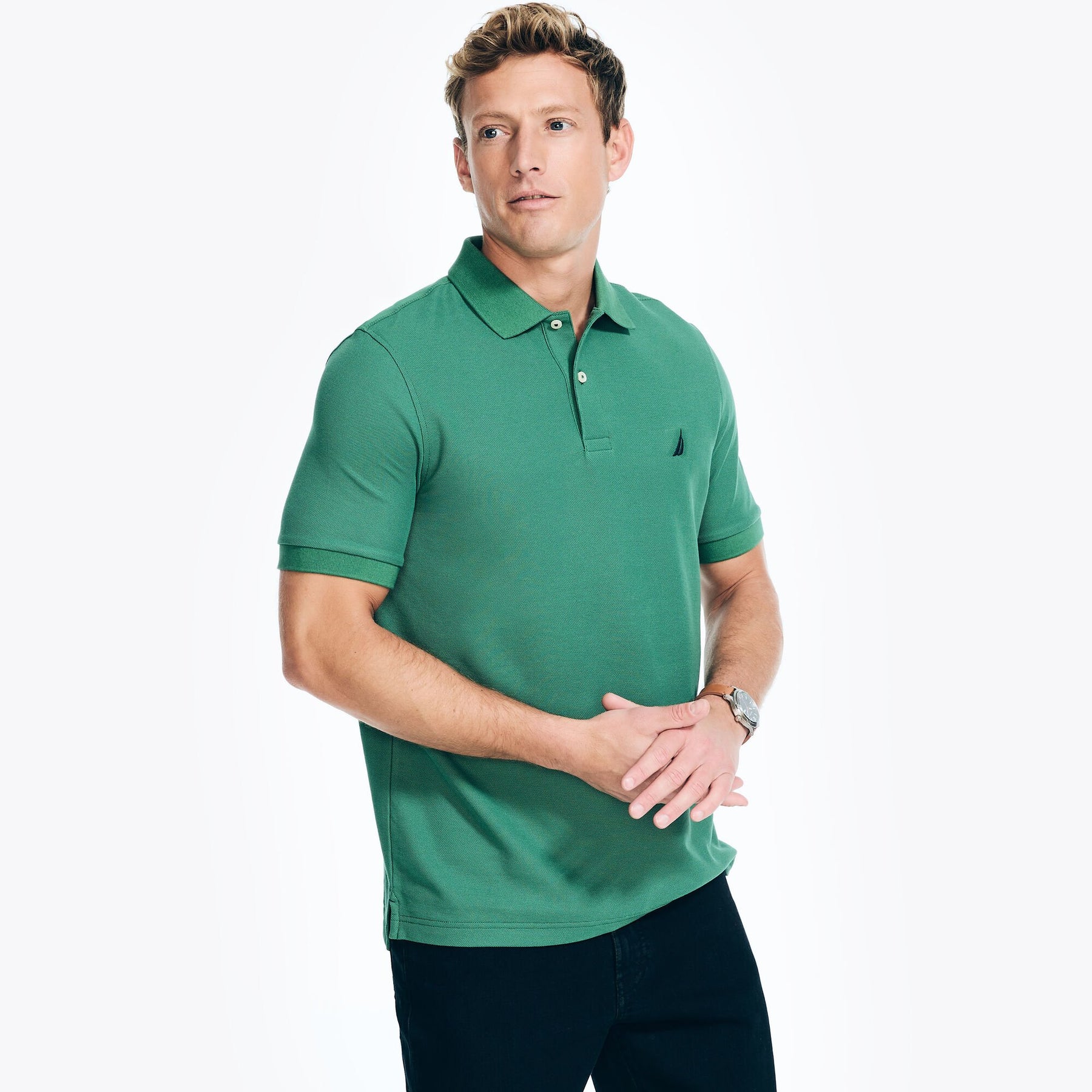 Nautica Men's Sustainably Crafted Classic Fit Deck Polo Green Apple