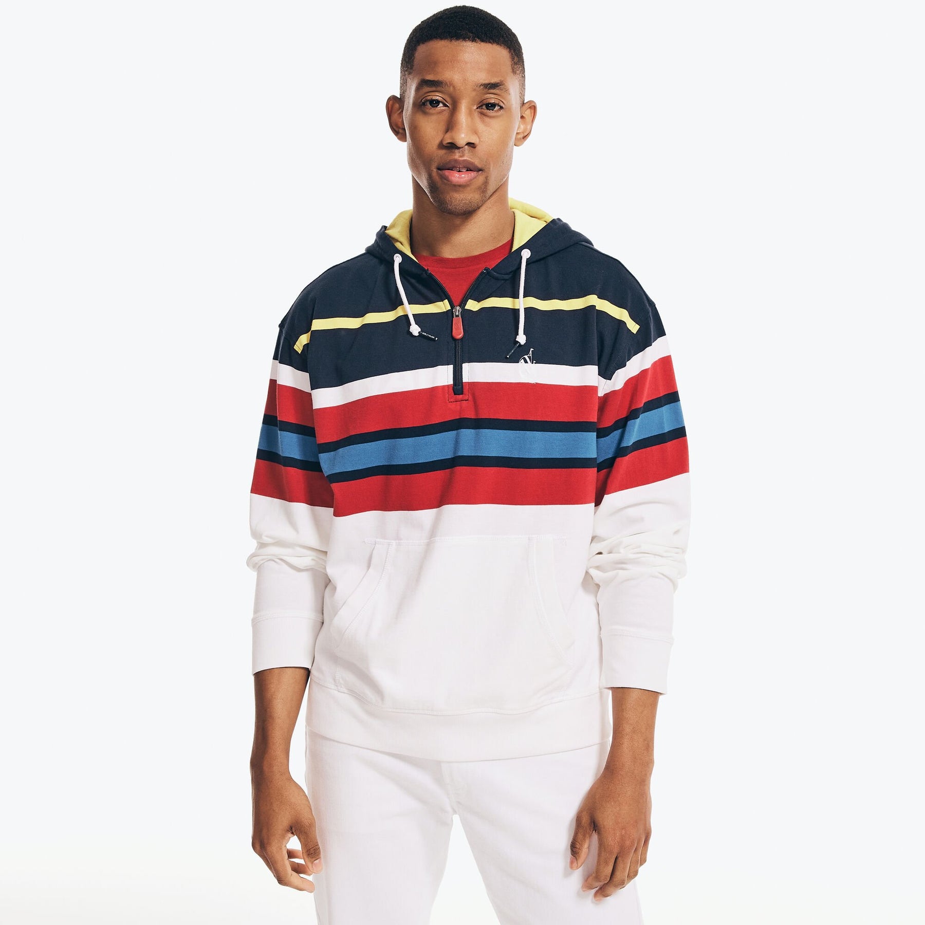 Nautica Men's Striped Quarter-Zip Hoodie Navy