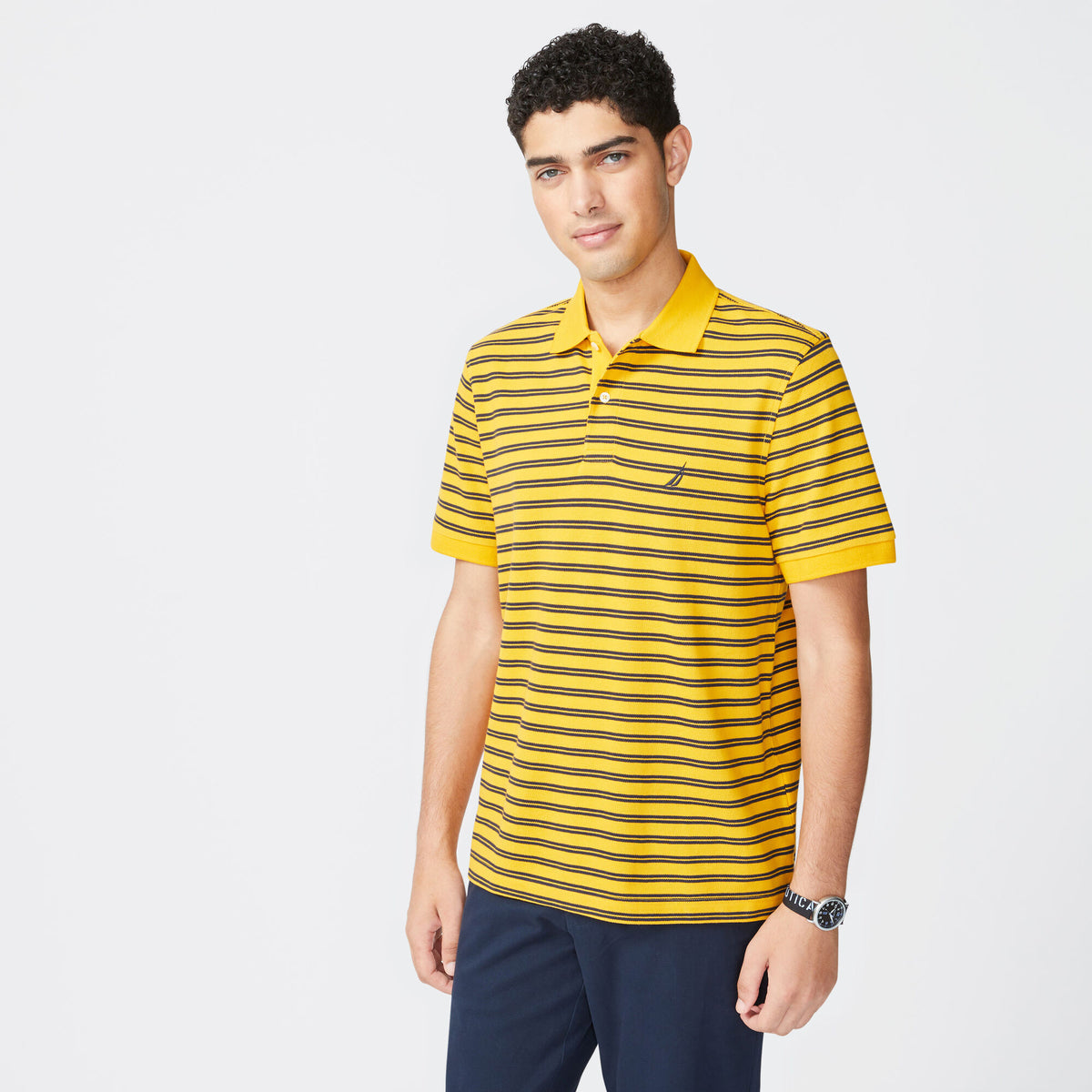 Nautica Men's Classic Fit Striped Premium Cotton Polo Old Gold