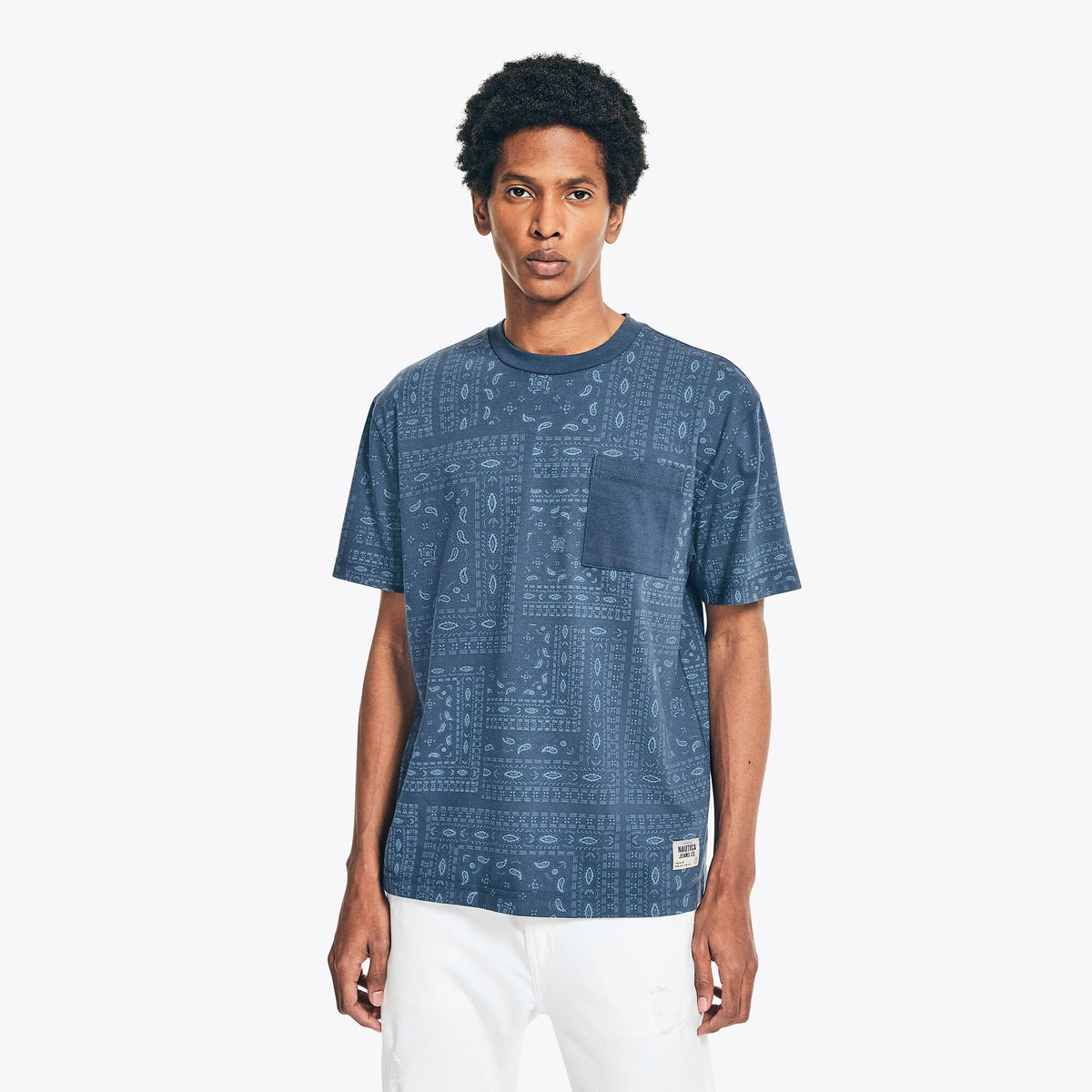 Nautica Men's Sustainably Crafted Nautica Jeans Co. Print Pocket T-Shirt Deep Dive Wash