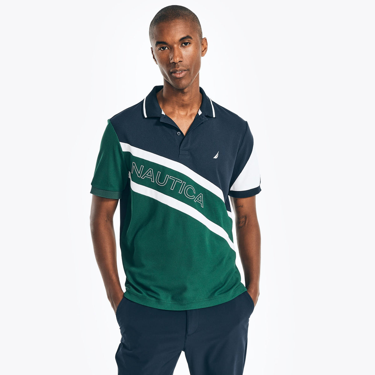 Nautica Men's Navtech Sustainably Crafted Classic Fit Pieced Polo Navy