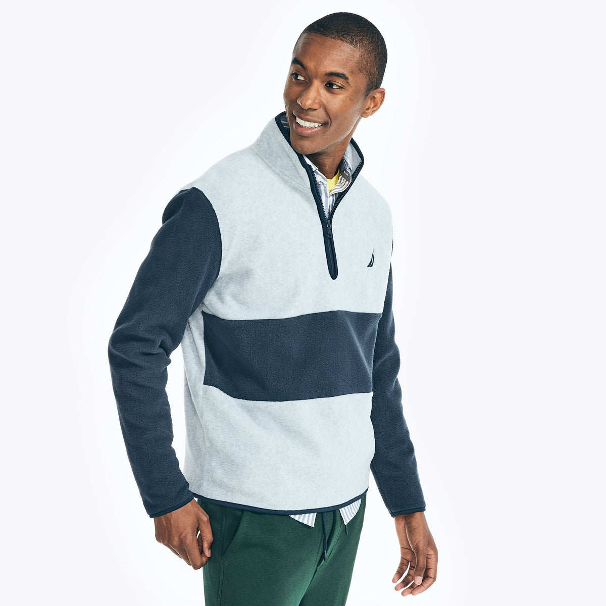 Nautica Men's Colorblock Quarter-Zip Nautex Fleece Grey Heather