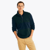 Nautica Men's Colorblock Quarter-Zip Nautex Fleece Kelp Seas