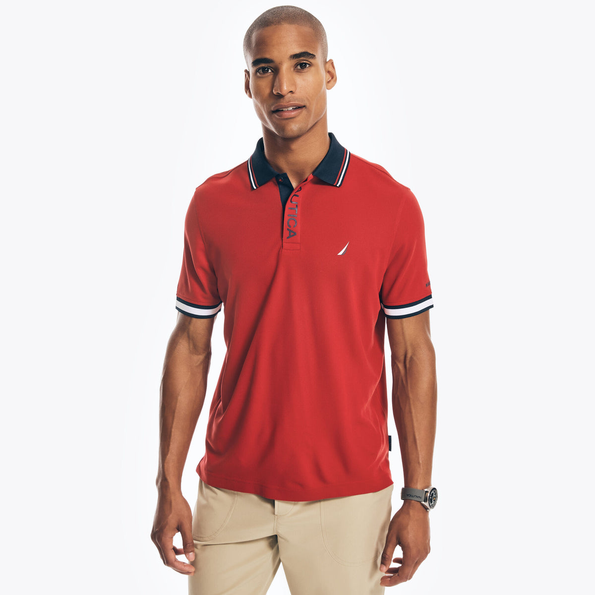 Nautica Men's Sustainably Crafted Navtech Classic Fit Polo Nautica Red