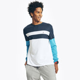 Nautica Men's Sustainably Crafted Navtech Chest-Stripe Long-Sleeve T-Shirt Navy