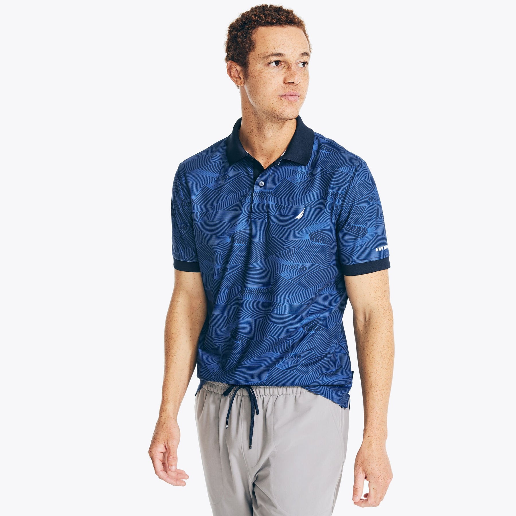 Nautica Men's Navtech Sustainably Crafted Classic Fit Printed Polo Navy