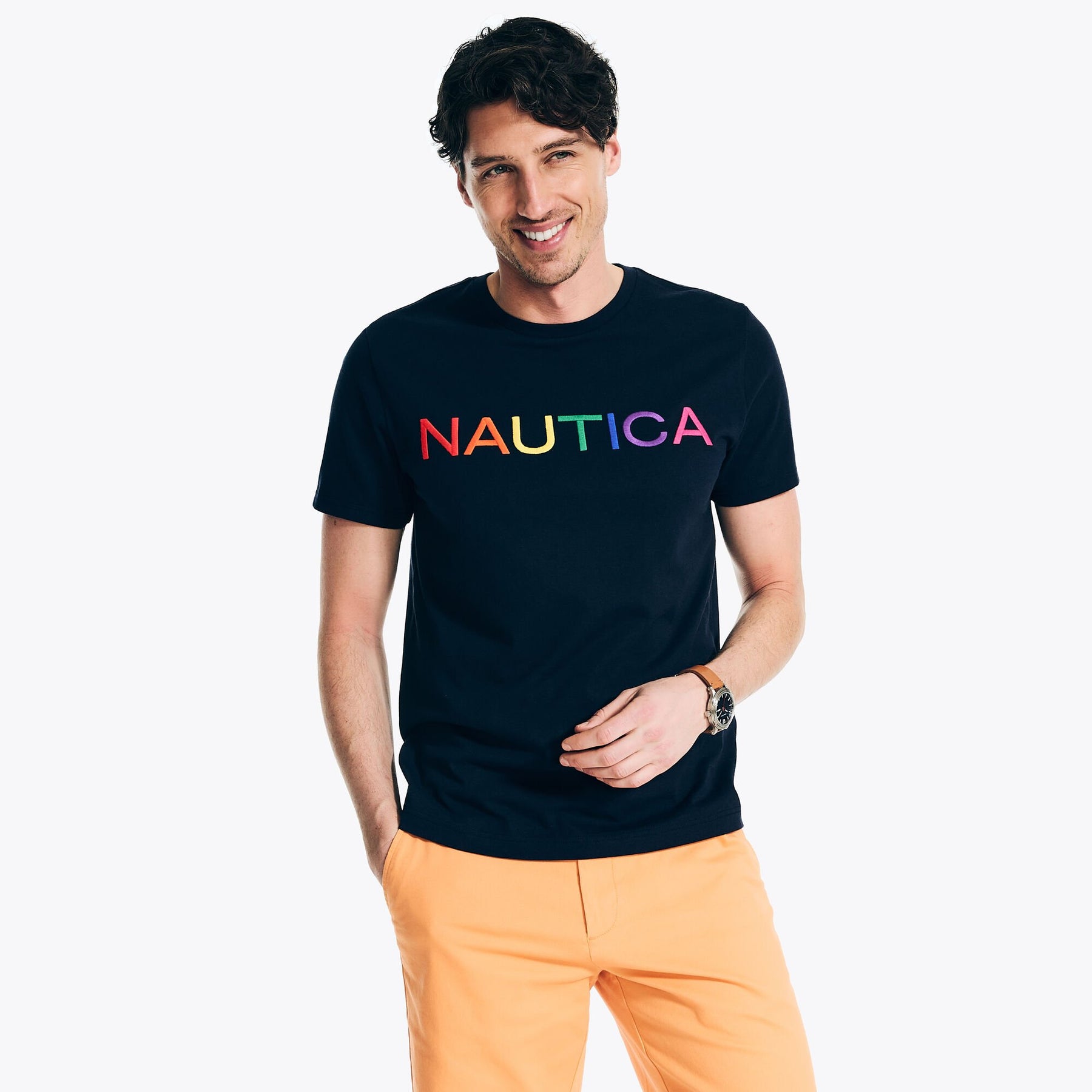 Nautica Men's Sustainably Crafted Pride T-Shirt Navy