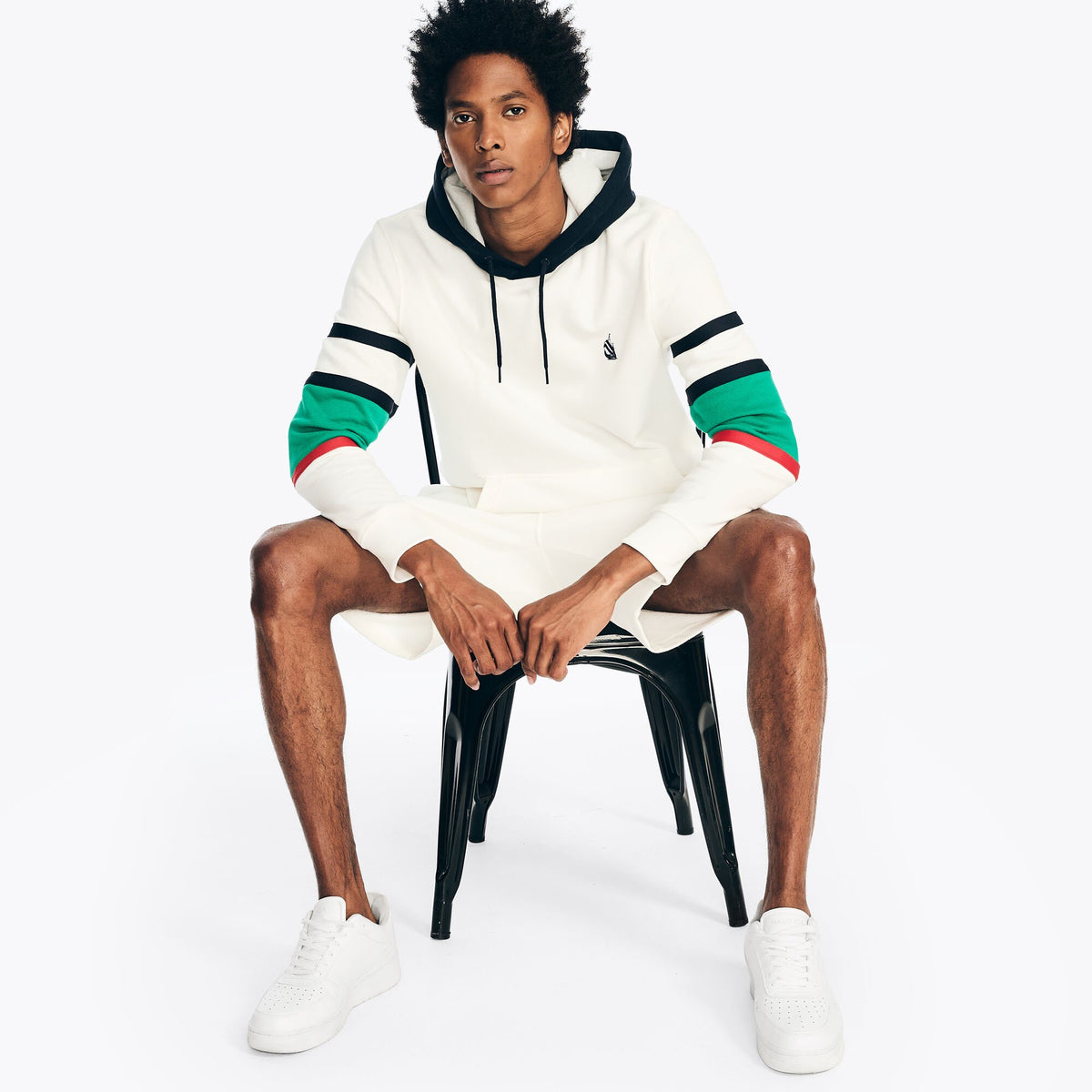 Nautica Men's Colorblock Logo Fleece Hoodie Sail White