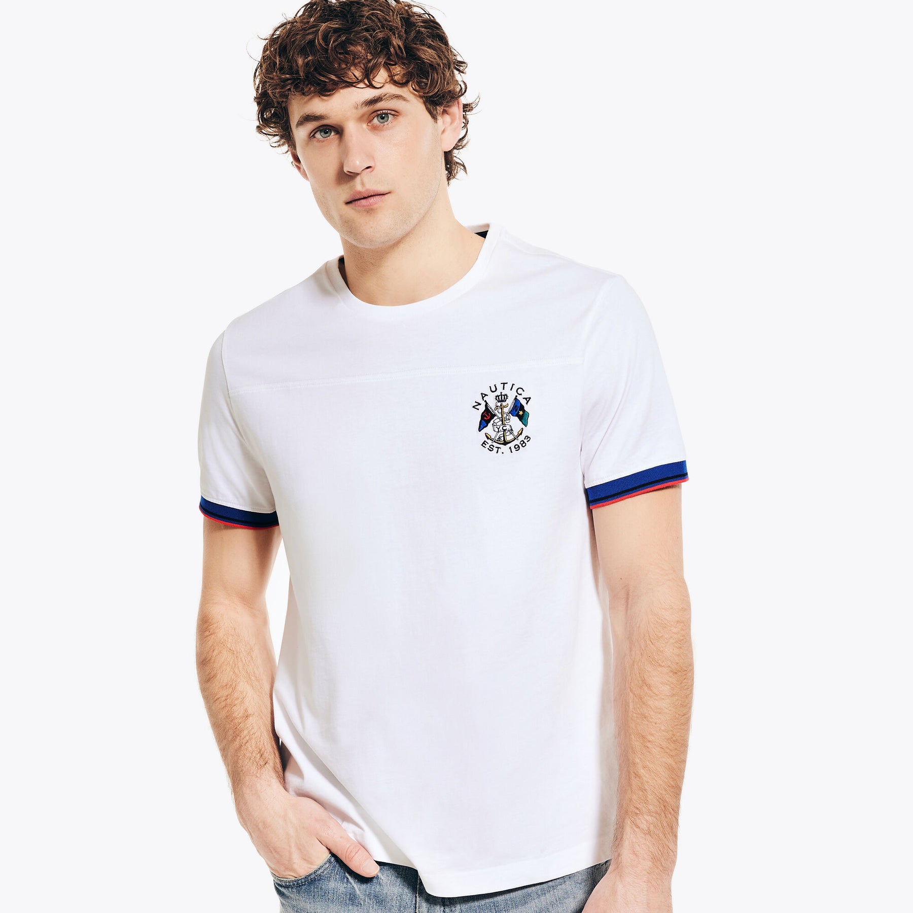 Nautica Men's Rugby Crewneck T-Shirt Bright White