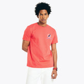 Nautica Men's Oversized J-Class Logo T-Shirt Dark Coral Cape