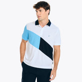 Nautica Men's Navtech Sustainably Crafted Classic Fit Diagonal Stripe Polo Bright White