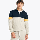 Nautica Men's Colorblock Quarter-Zip Pullover Stellar Blue Heather